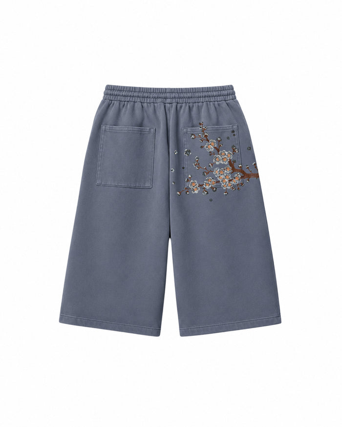 Sakura Baggy Şort - Mavi Gri – arkadan görünüm | Voyant Apparel