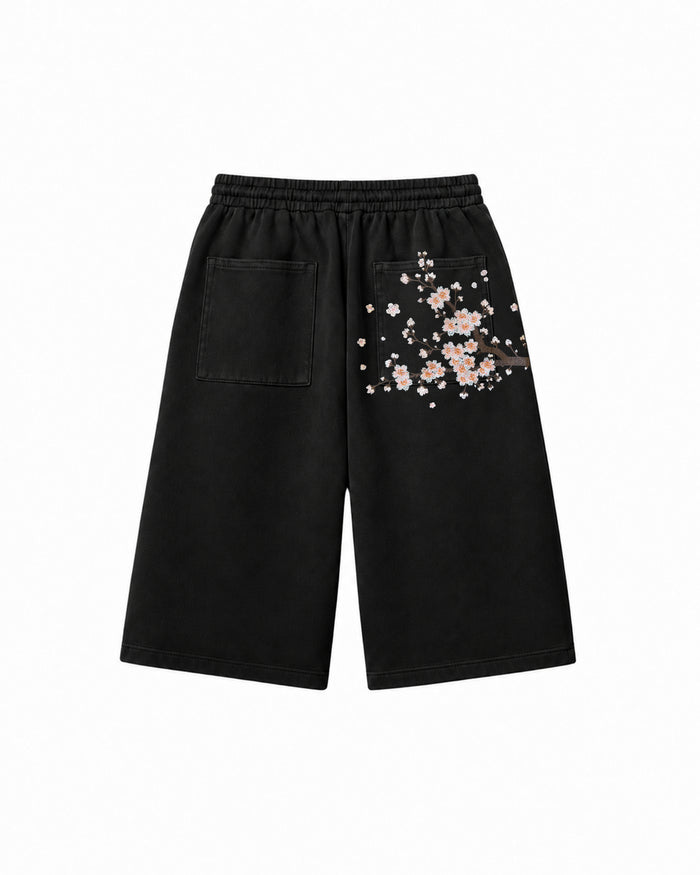 Sakura Baggy Şort - Siyah – arkadan görünüm | Voyant Apparel