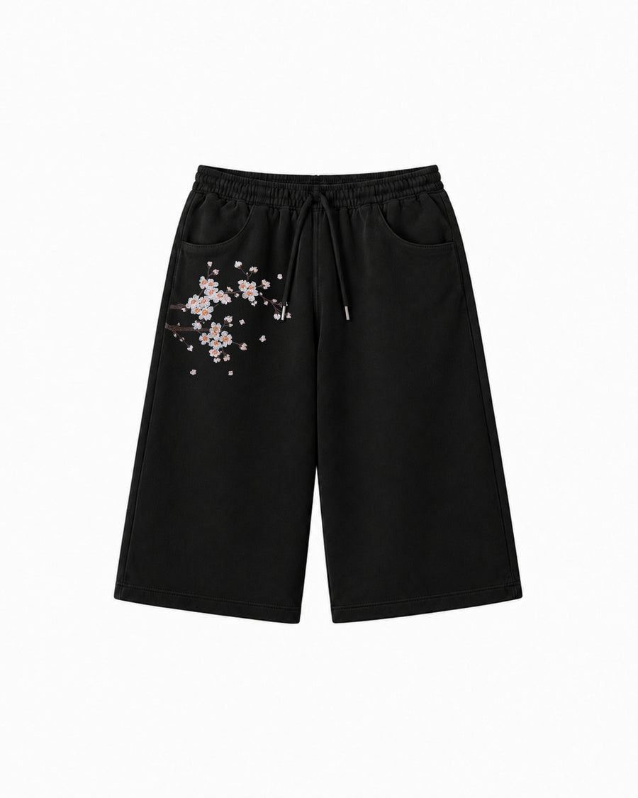 Sakura Baggy Şort - Siyah – önden görünüm | Voyant Apparel