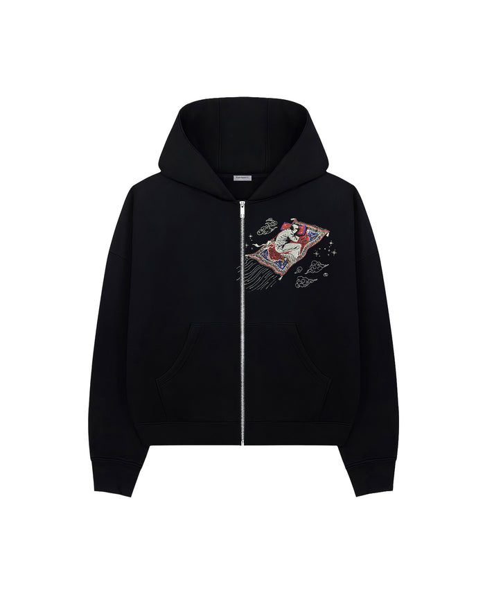 Sky Prayer Zip-Up fermuarlı sweatshirt – önden görünüm | Voyant Apparel