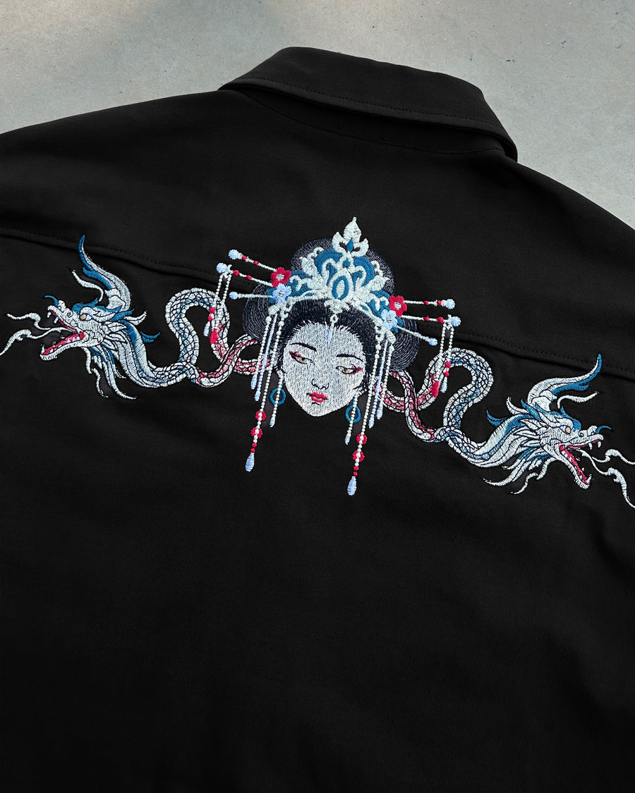Geisha Gömlek - Siyah – nakış detayı | Voyant Apparel
